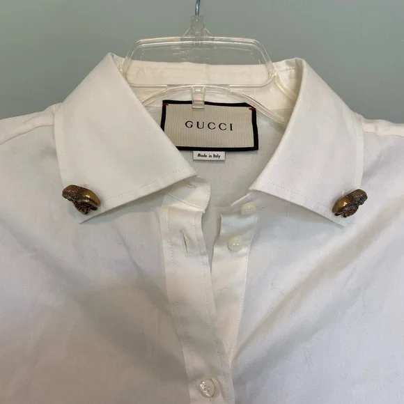 Gucci Ram Button-Down Collar Cotton Shirt in White - Picture 4 of 8